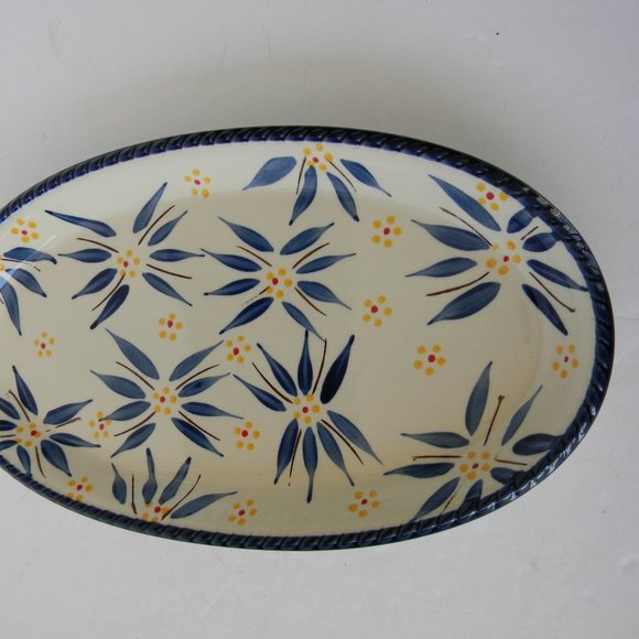 NEW TEMP-TATIONS OLD WORLD BLUE CONFETTI 12"OVAL SERVING TRAY PLATTER - Picture 3 of 3